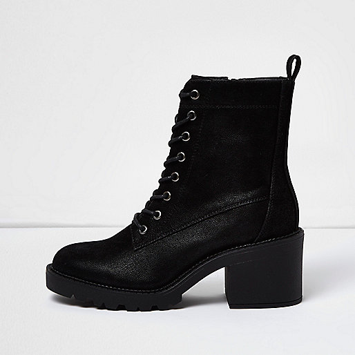 Black chunky lace-up boots - boots - shoes / boots - women