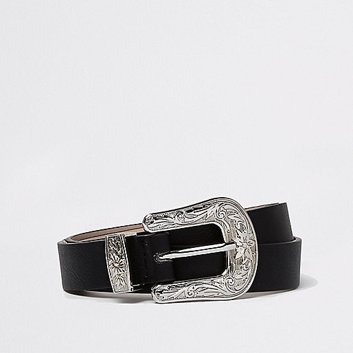 Black silver buckle western belt - Belts - Accessories - women