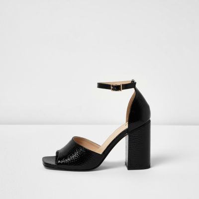 Black textured patent block heel sandals - sandals - shoes / boots - women