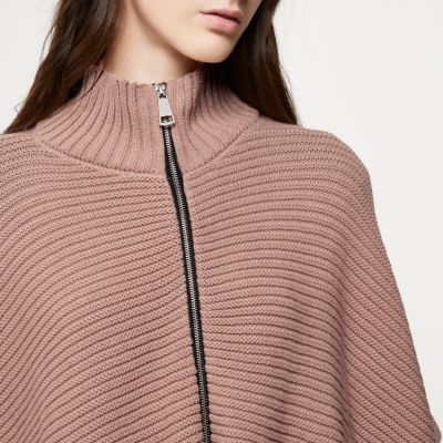 Blush pink ribbed zip poncho