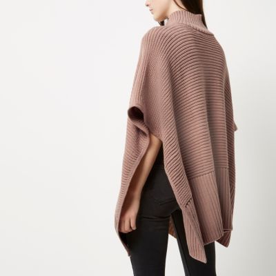 Blush pink ribbed zip poncho
