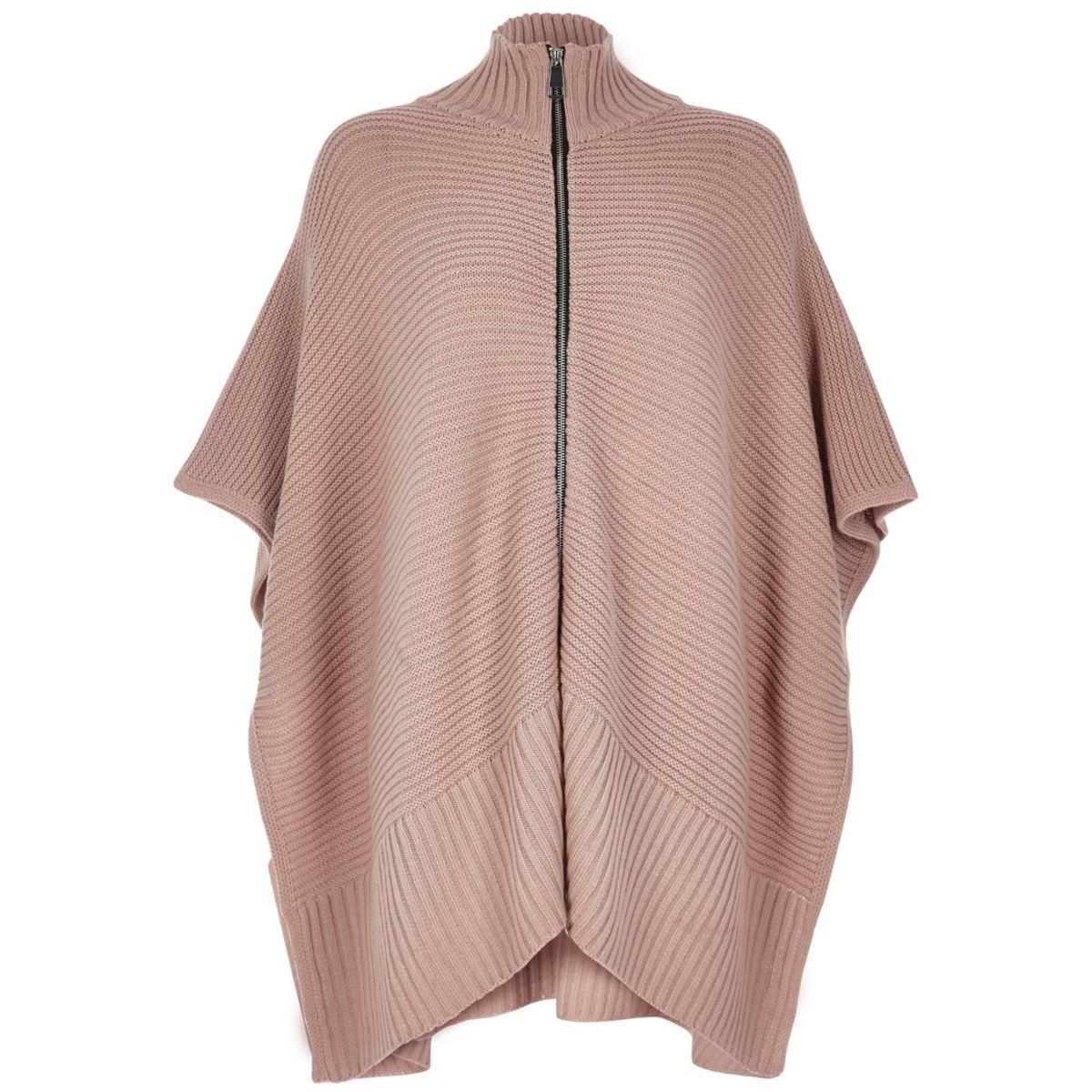Blush pink ribbed zip poncho