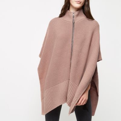 Blush pink ribbed zip poncho