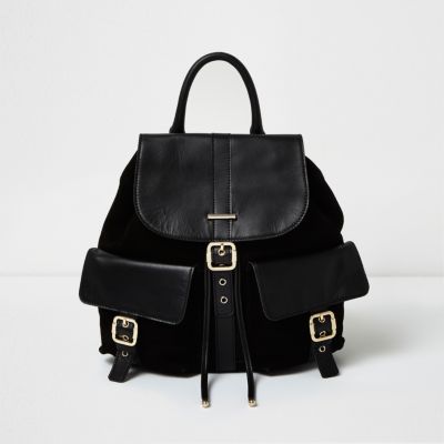 Black leather pocket backpack - backpacks - bags / purses - women