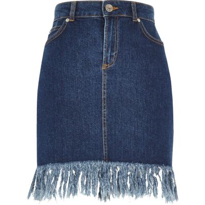 frayed hem jean skirt