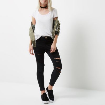 black ripped skinny jeggings