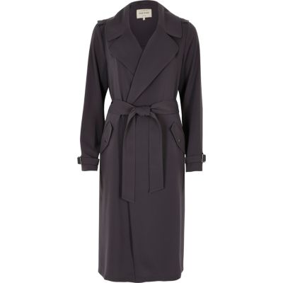 Charcoal grey tie waist duster trench coat - jackets - coats / jackets ...