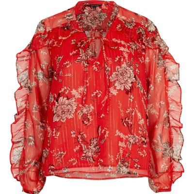 Red floral print frill blouse - Seasonal Offers - Sale - women