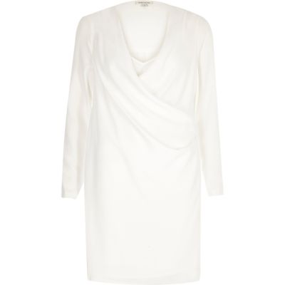 White draped swing dress - swing dresses - dresses - women