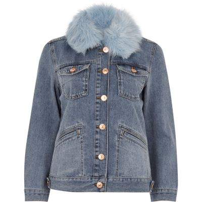 denim jacket with blue fur