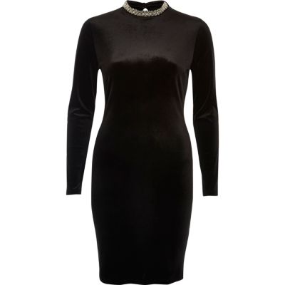 Black velvet embellished mini dress - Dresses - Sale - women