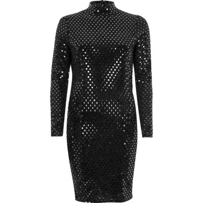Metallic black turtleneck mini dress - Dresses - Sale - women