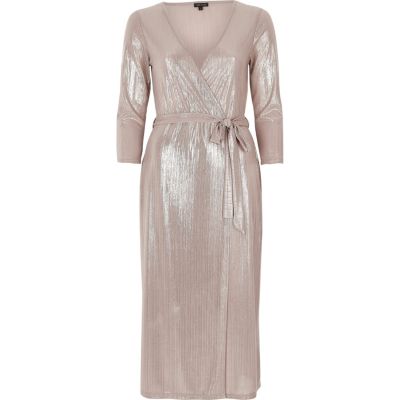 Metallic pink plunge wrap dress - bodycon dresses - dresses - women