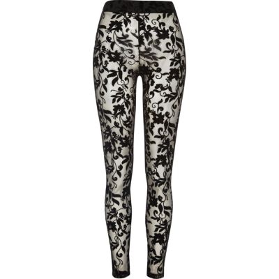 Black floral lace leggings - leggings - trousers - women