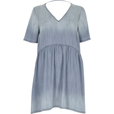 Light blue denim smock dress - t-shirt dresses - dresses - women