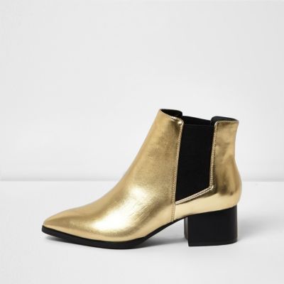 Gold block heel Chelsea boots - boots - shoes / boots - women