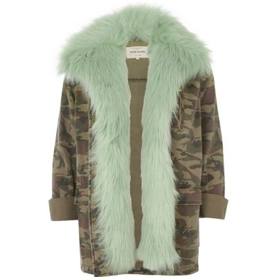 Khaki camo mint faux fur lined army jacket jackets coats / jackets women