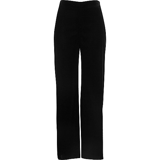 Black velvet soft wide leg trousers - wide leg trousers - trousers - women