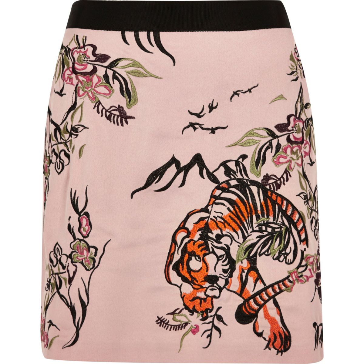 Pink tiger print embroidered mini skirt Skirts Sale women