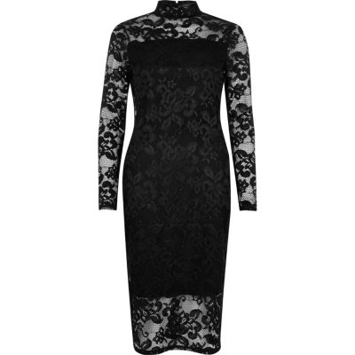 Black lace turtleneck bodycon dress - bodycon dresses - dresses - women
