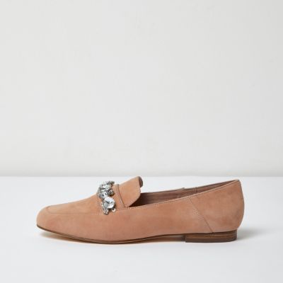 Nude suede jewel embellished loafers shoes shoes / boots women