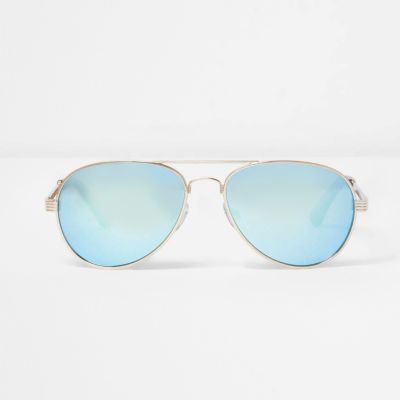 Gold Tone Blue Lens Aviator Sunglasses Aviator Sunglasses