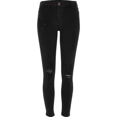 Molly – Schwarze, vorgewaschene Jeggings im Used-Look