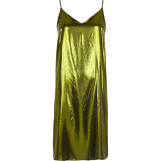 Metallic green midi slip dress - slip / cami dresses - dresses - women