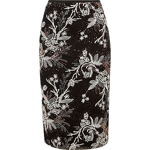 Black embroidered sequin pencil skirt - skirts - sale - women
