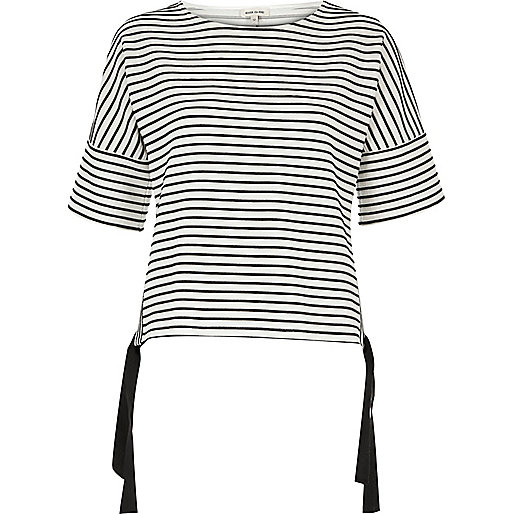 White mixed stripe tie side top - stripe t-shirts / tanks - t shirts ...