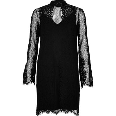 Black layered lace slip dress - swing dresses - dresses - women