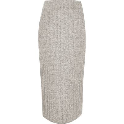 Grey ribbed knit midi skirt Midi Skirts Skirts women