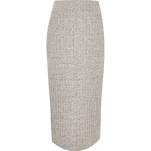 Grey ribbed knit midi skirt - Midi Skirts - Skirts - women