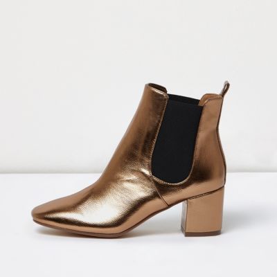 Bronze block heel Chelsea boots - Boots - Shoes & Boots - women