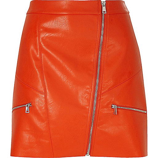 Red leather look zip mini skirt - mini skirts - skirts - women
