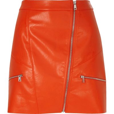 Red leather look zip mini skirt mini skirts skirts women
