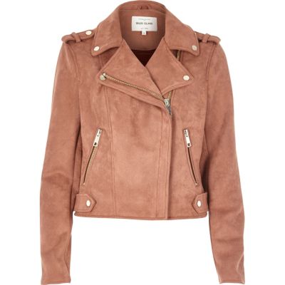 Dusty pink faux suede biker jacket jackets coats / jackets women