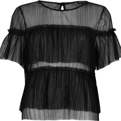 black frill mesh top