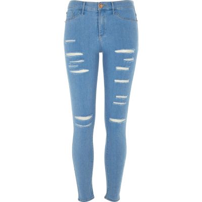 Bright blue ripped Molly jeggings - jeggings - jeans - women