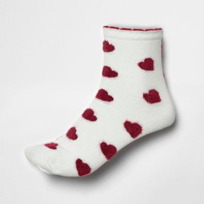 Red fluffy heart print socks - tights / socks - accessories - women