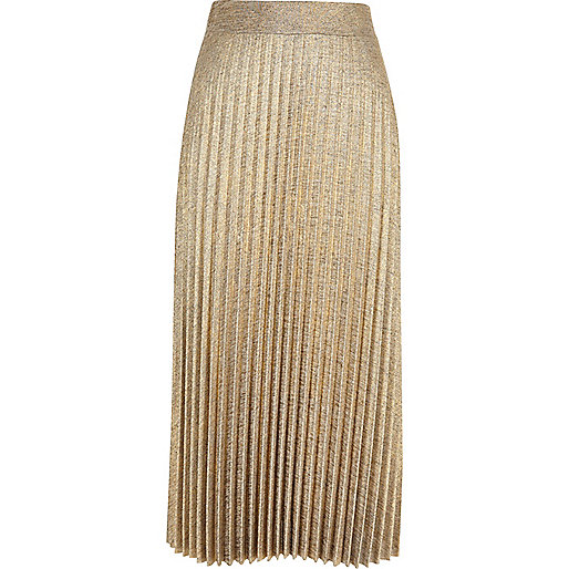 Gold metallic pleated midi skirt - midi skirts - skirts - women