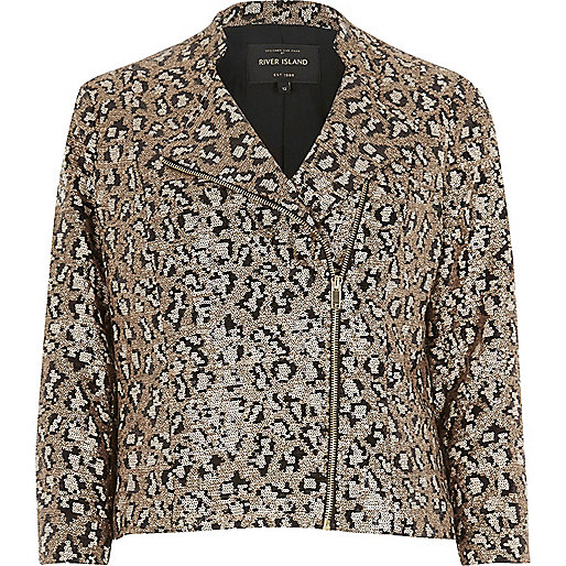 Gold leopard print sequin biker jacket - jackets - coats / jackets - women