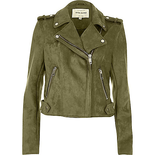 Khaki green suede look biker jacket - jackets - coats / jackets - women