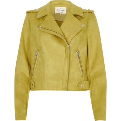 Yellow suede look biker jacket
