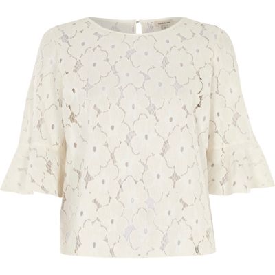 Cream floral lace top - blouses - tops - women