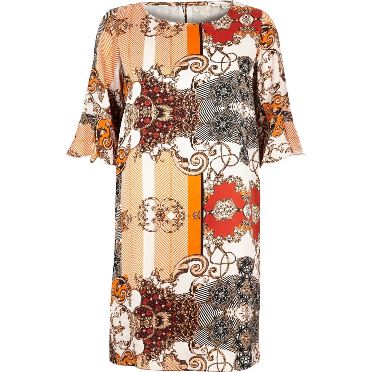Orange print frill sleeve swing dress - Seasonal Offers - Sale - women
