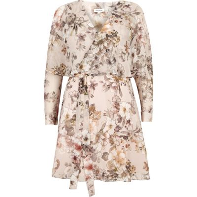 Cream floral wrap cape dress - swing dresses - dresses - women