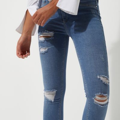 Mid blue ripped Molly jeggings