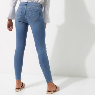 Mid blue ripped Molly jeggings