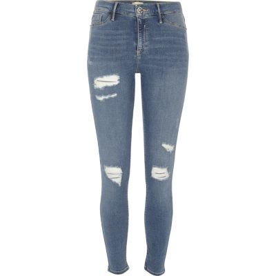 Molly – Mittelblaue Jeggings im Used-Look